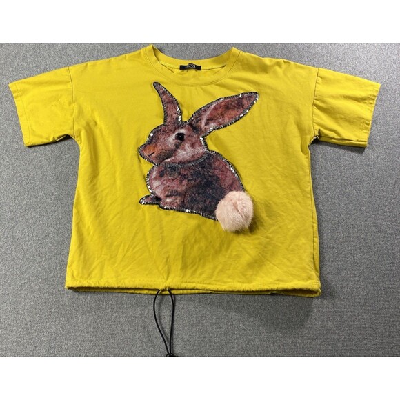 Rabbit Sequin T-shirt Yellow - Picture 1 of 4